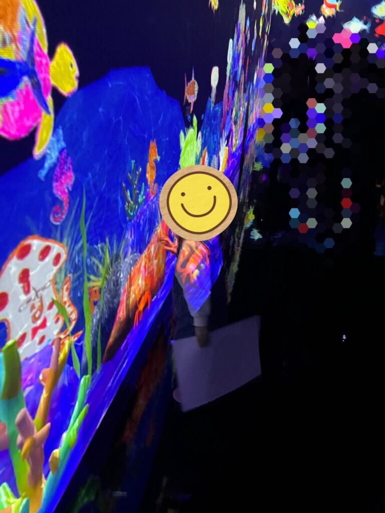 チームラボ京都で子どもが映像に触れて体験している展示の様子。
