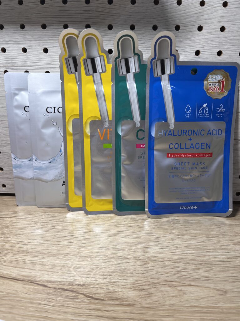 アエナ通販で購入した個包装のフェイスマスク数種類
