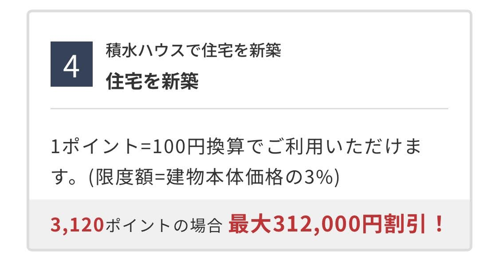 シャーメゾンライフPOINTを住宅購入時に1ポイント100円で利用できる案内